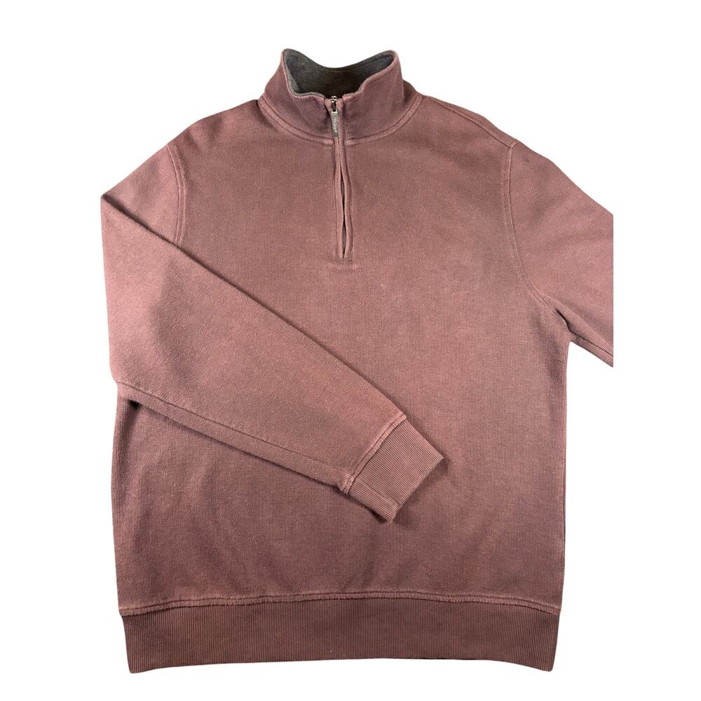 Van Heusen Men's Medium Burgundy Brown Cotton Quarter Zip Pullover
